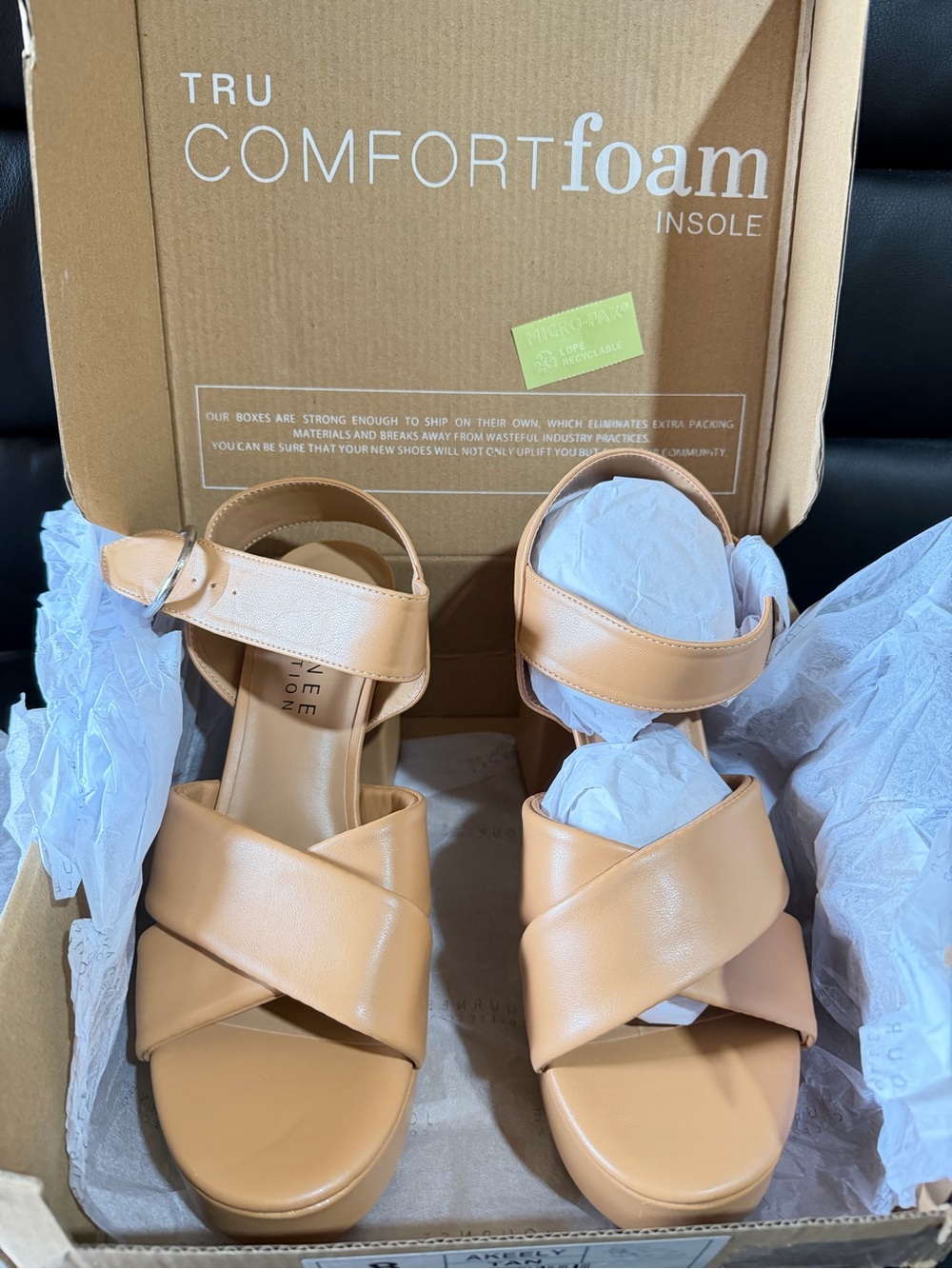 Women’s Tan Platform Cross-Strap Sandals with Adjustable Ankle